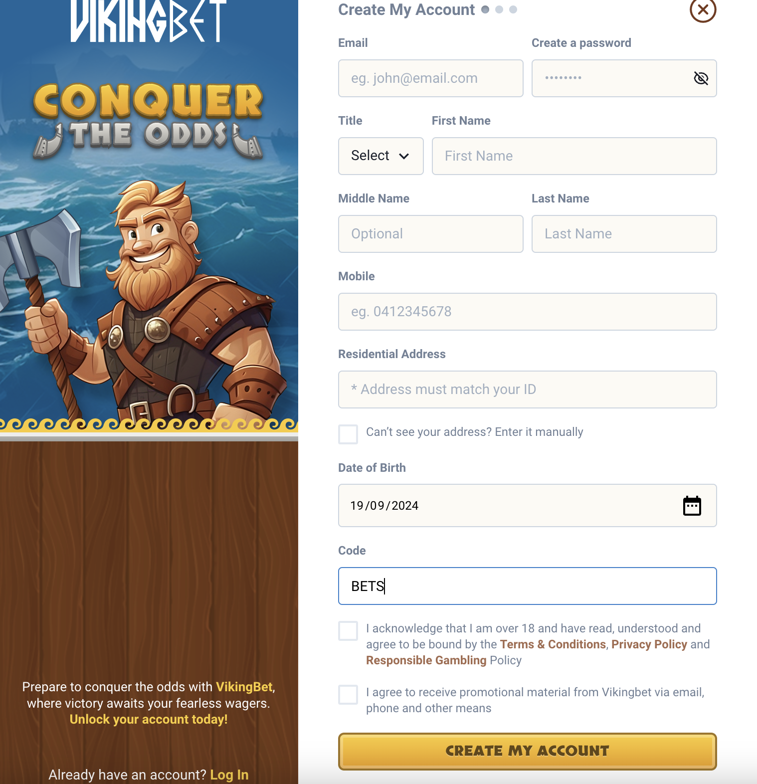 VikingBet Sign Up